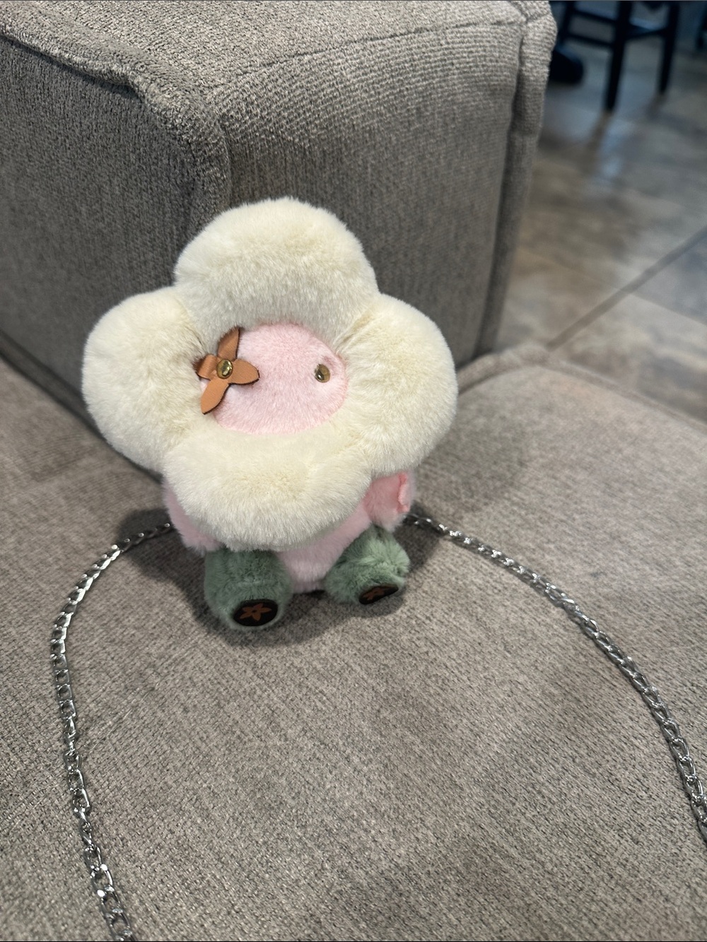 Plush Flower Crossbody Bag in Pink, Cream & Green